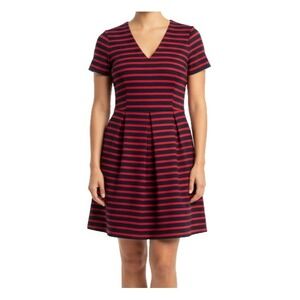 NWT Gap Fit & Flare Dress Womens 4 Red Striped V-Neck Pockets Coastal Preppy